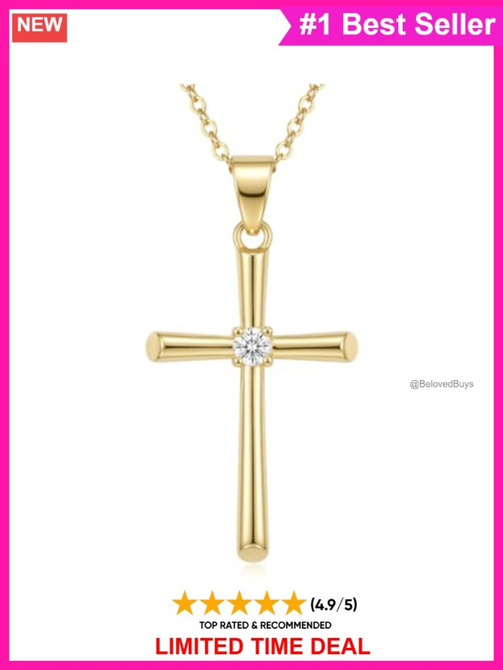 14K Gold Plated Cross Necklace Cubic Zirconia Pendant Faith Jewelry Gift